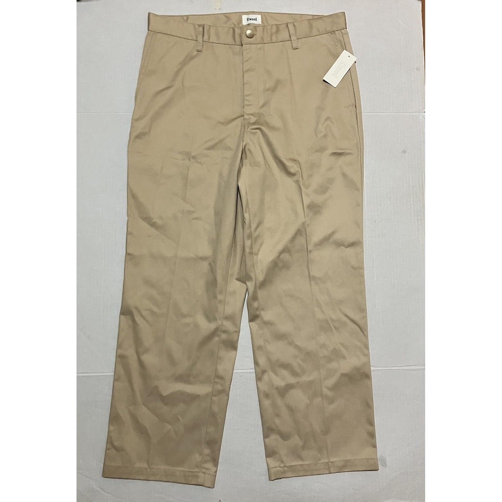 NWT Elwood Men's Chino Pants Gold Beige Size XL 39x30 Satin Straight Leg Casual